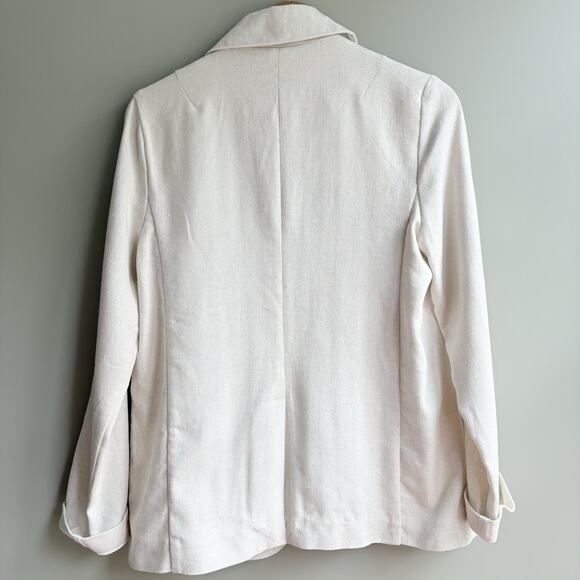 URBAN OUTFITTERS Size S Cream Linen Herringbone Blazer Jacket Neutral Minimalist - Picture 8 of 15